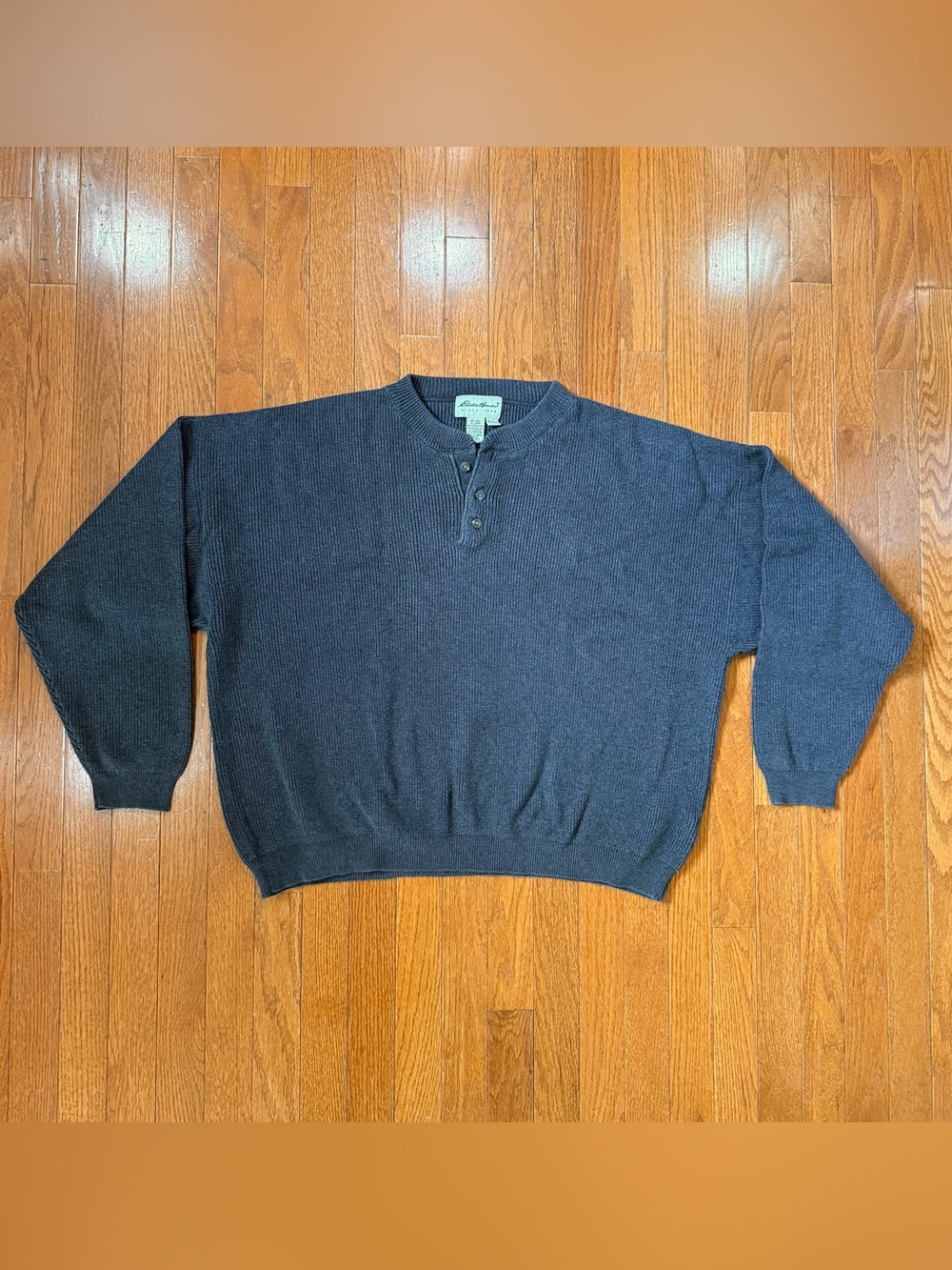 Vintage Eddie Bauer Men’s XL Henley Sweater Chunky Knit 90s 100% Cotton Gorpcore